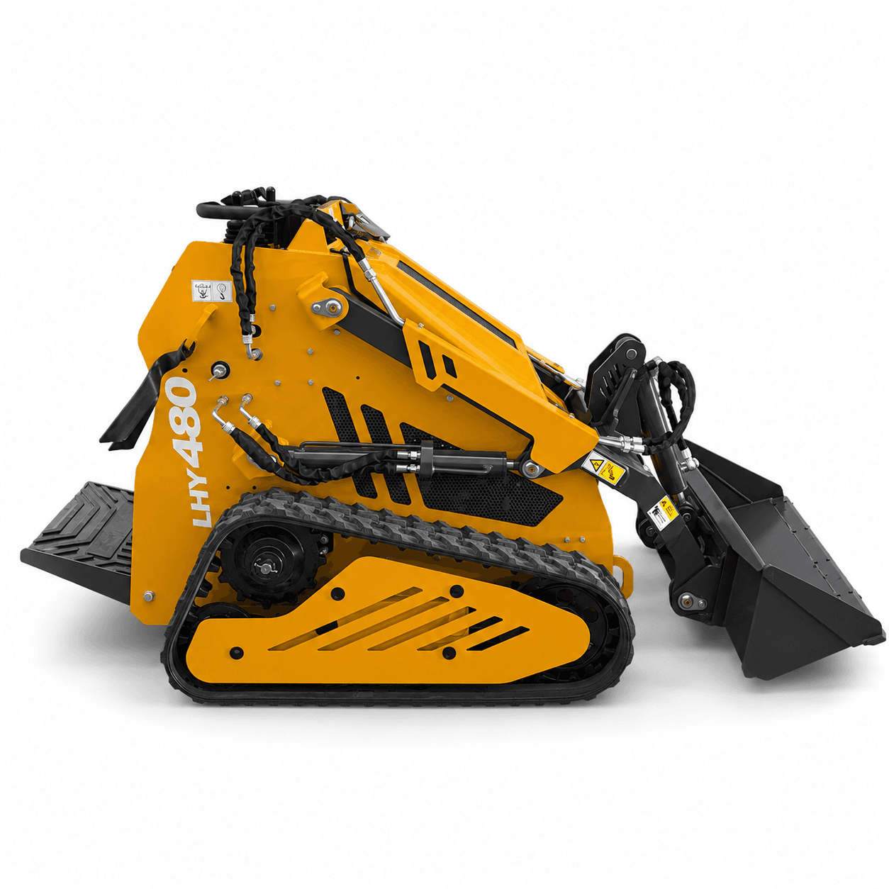 Huayee LHY480 tracked mini skid steer viewed from the side