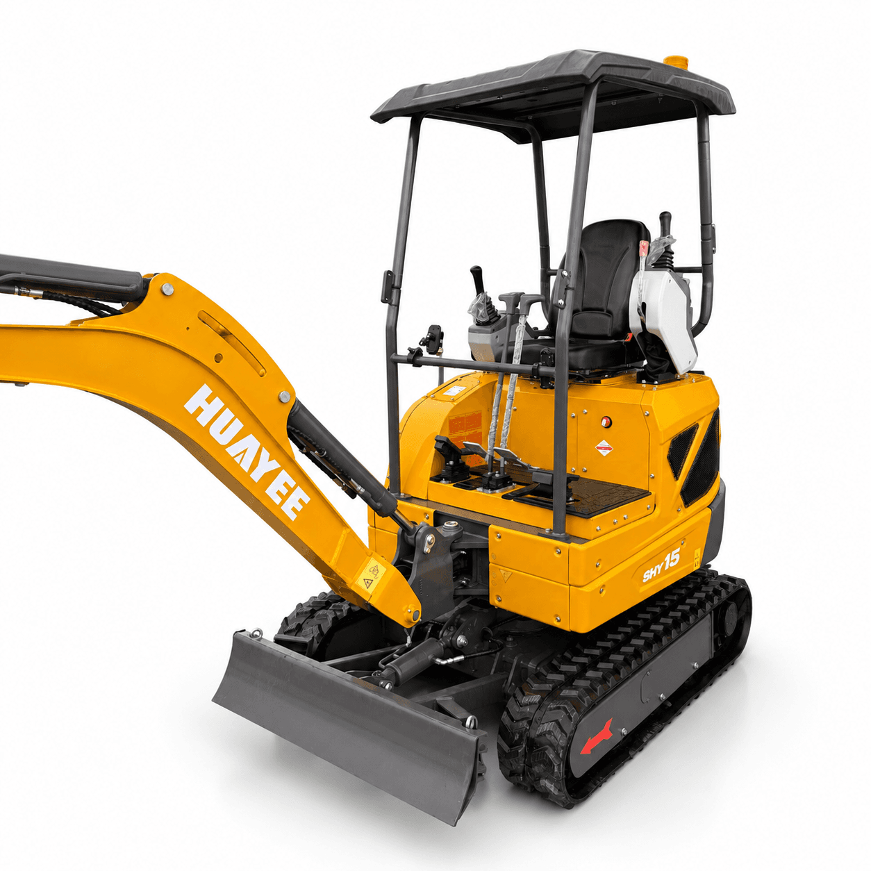 Huayee SHY15 mini excavator viewed from the rear angle