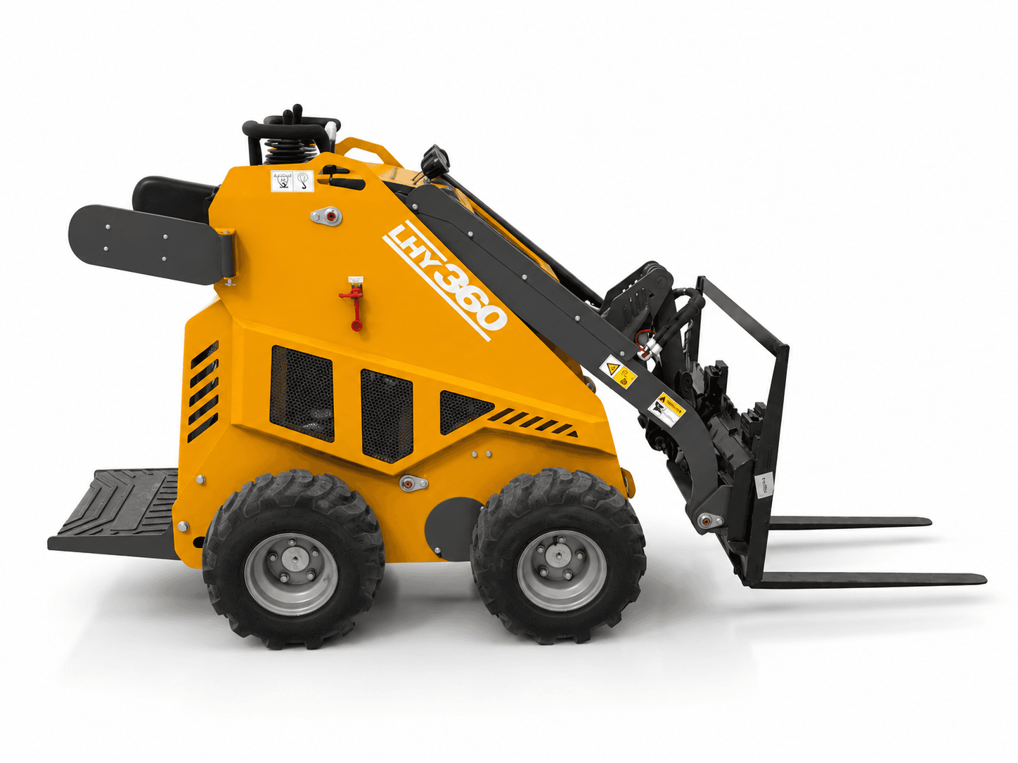 Huayee LHY360 compact loader with pallet forks available through True Grit Equipment